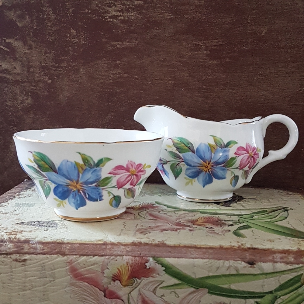 1940s English Bone China Melba Ware Cream and Sugar Set